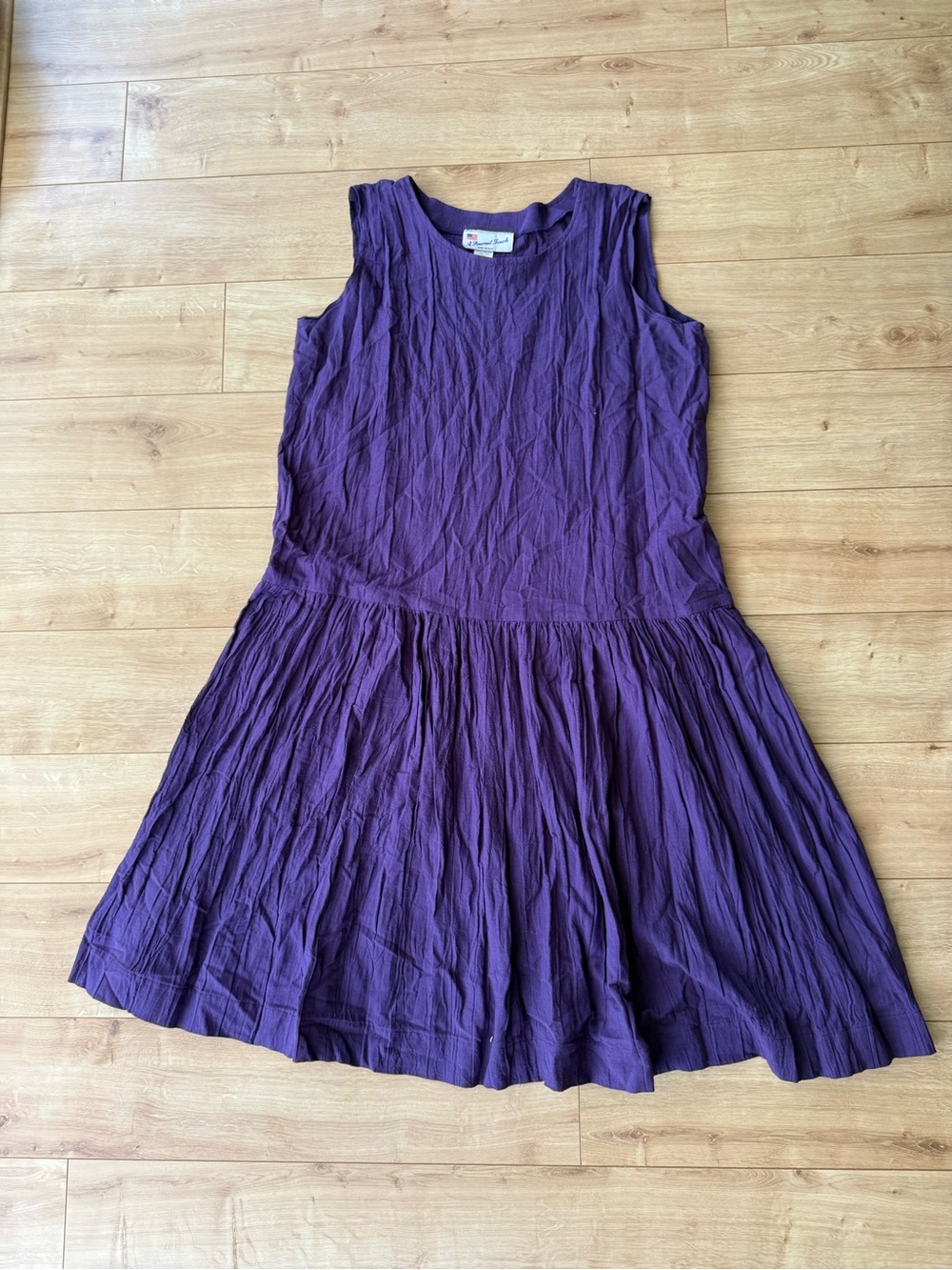 Vintage Purple Cotton Crinkle Maxi Dress Sleeveless USA Made Plus Size 18